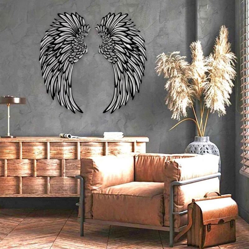 Luminous Halo Wings: 3D Illuminated Metal Wall Art