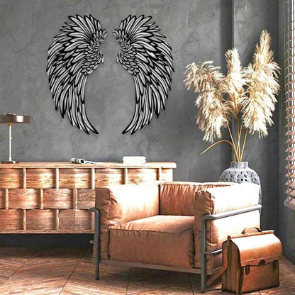 Luminous Halo Wings: 3D Illuminated Metal Wall Art