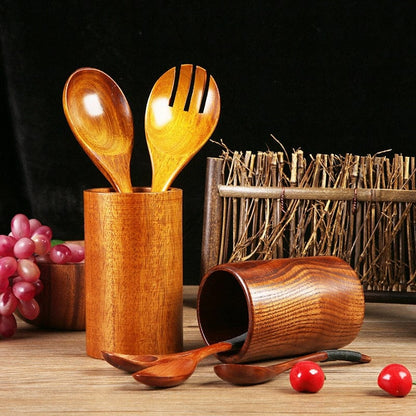 Teak Wood Utensil Holder