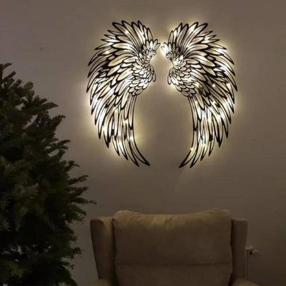 Luminous Halo Wings: 3D Illuminated Metal Wall Art